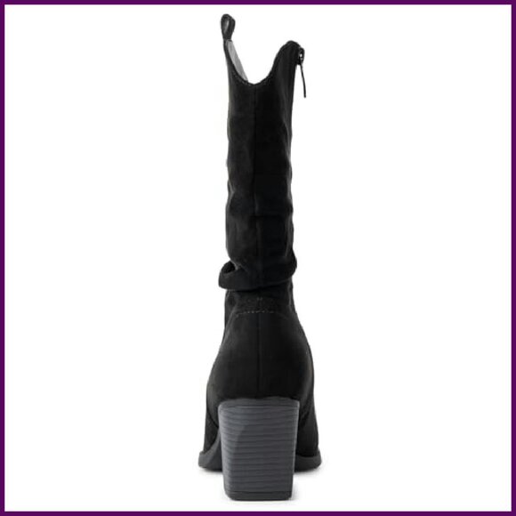 Women's Western Slouch Boots Mid Calf Block Heel Cowboy Booties - Picture 6 of 8